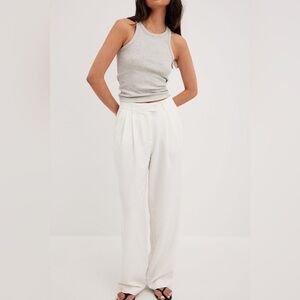 NA-KD High Waist Pleated Wide Leg Pants Size 36 White UK 10, US 6, small